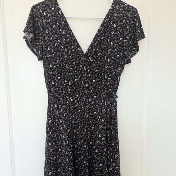 Kaileigh womens black floral fit and flare dress short sleeve size XS - Picture 1 of 3